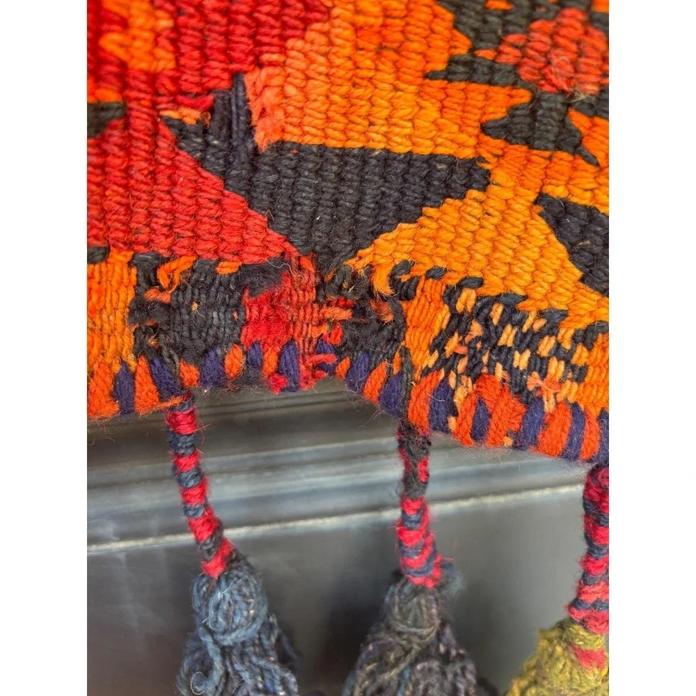 Vintage‎ Handwoven Wool Kilim Wall Hanging Tribal Tassel Tapestry Red Orange